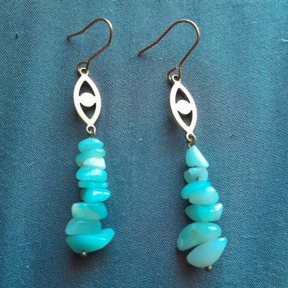 Amazonite Stacked Evil Eye Dangles - Picture 2 of 2